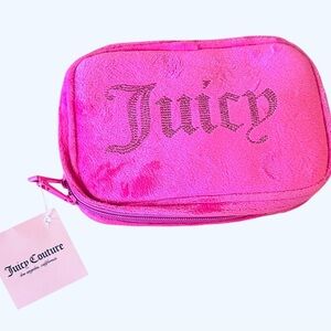 NWT Juicy Couture Vibrant Pink Velour Zip Jewelry Travel Bag